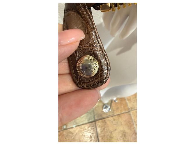 Tom Ford Brown Crocodile Embossed Leather Biker Jacket - view 8