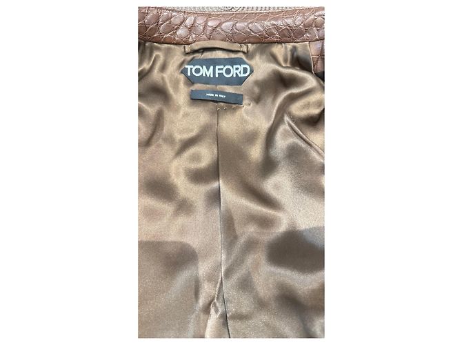 Tom Ford Brown Crocodile Embossed Leather Biker Jacket - view 9