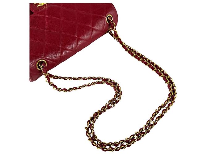Borsa a tracolla Chanel in pelle di vitello martellata rossa Rosso - vista 10