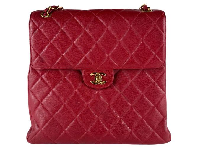 Borsa a tracolla Chanel in pelle di vitello martellata rossa Rosso - vista 3