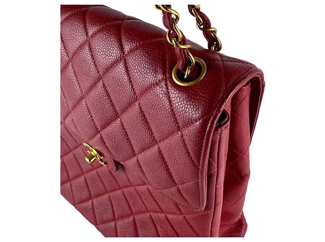 Borsa a tracolla Chanel in pelle di vitello martellata rossa Rosso - vista 6