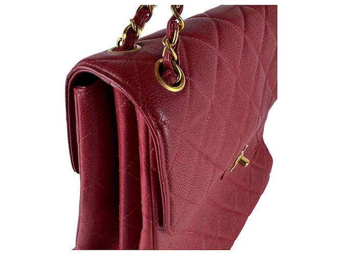 Borsa a tracolla Chanel in pelle di vitello martellata rossa Rosso - vista 7