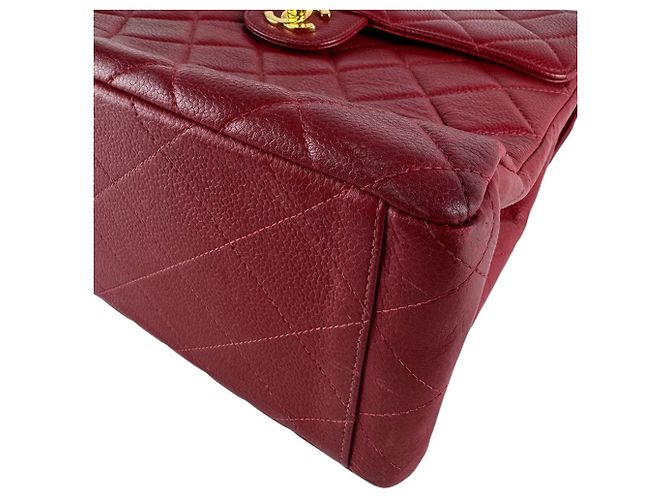 Borsa a tracolla Chanel in pelle di vitello martellata rossa Rosso - vista 8
