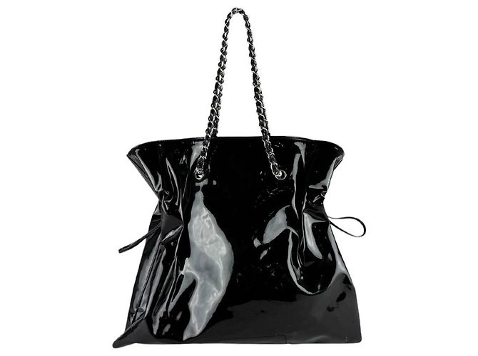 Borsa a tracolla Chanel in pelle vernice Nero - vista 3