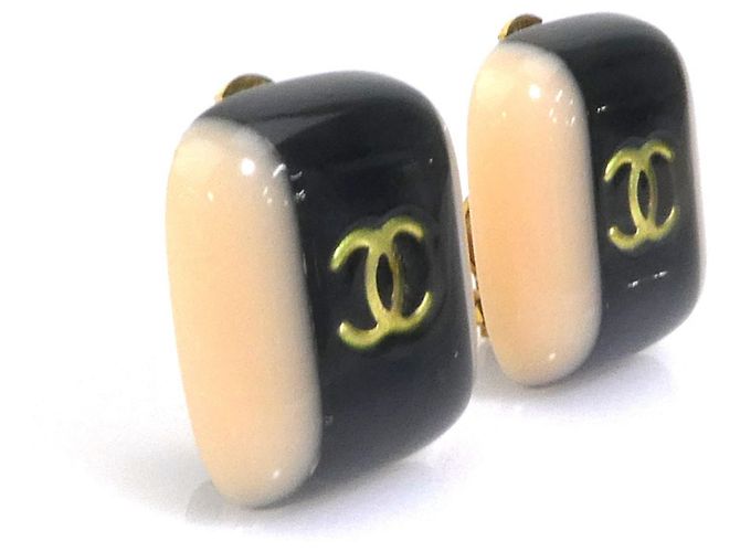 Pendientes de clip Chanel Coco Mark Negro Beige Dorado - vista 2