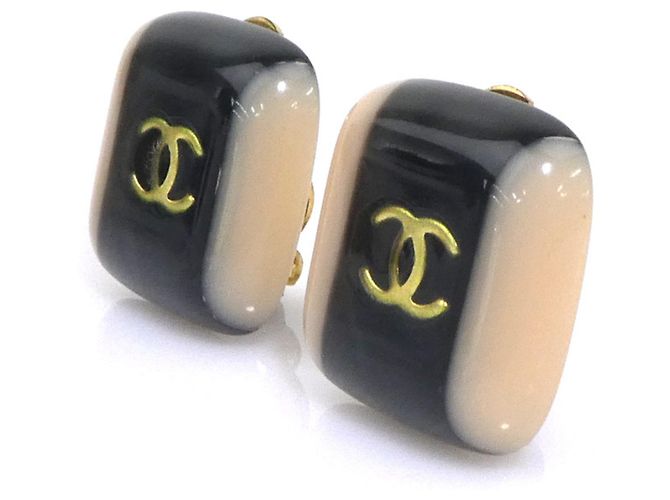 Pendientes de clip Chanel Coco Mark Negro Beige Dorado - vista 3