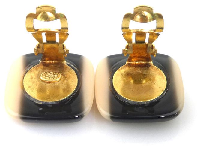 Pendientes de clip Chanel Coco Mark Negro Beige Dorado - vista 7