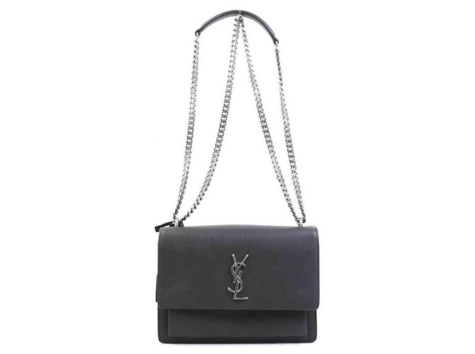 Borsa a tracolla in pelle grigia Saint Laurent Marrone - vista 17
