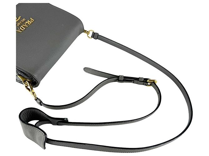 Borsa a tracolla in pelle grigia Prada Marrone - vista 10