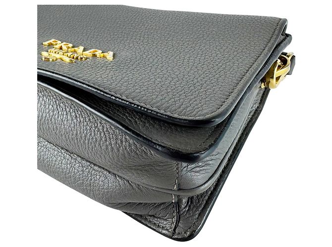 Borsa a tracolla in pelle grigia Prada Marrone - vista 8
