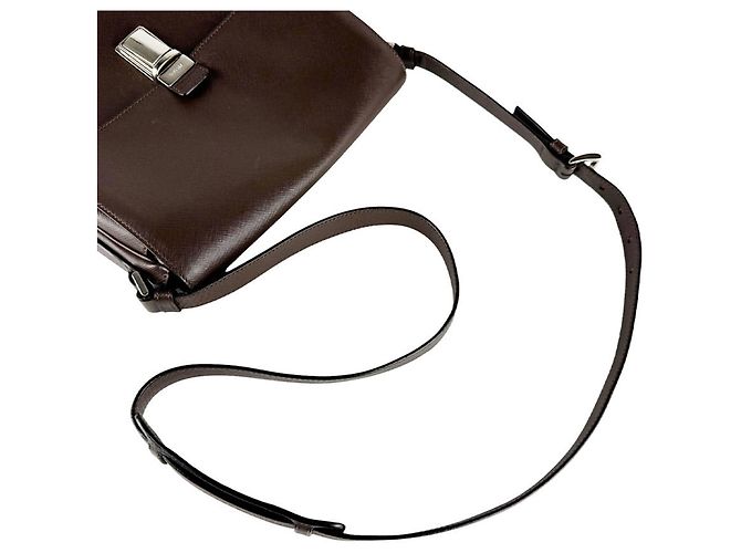 Borsa a tracolla in pelle marrone Prada - vista 10