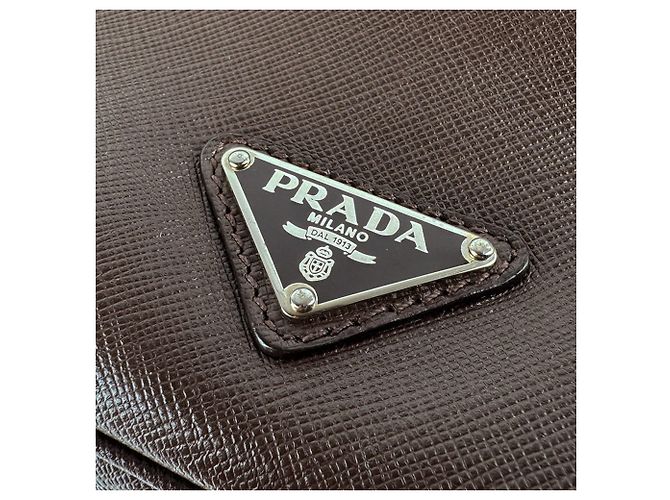 Borsa a tracolla in pelle marrone Prada - vista 12