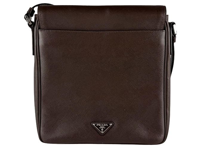 Borsa a tracolla in pelle marrone Prada - vista 3