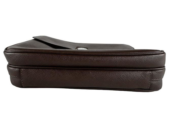 Borsa a tracolla in pelle marrone Prada - vista 4