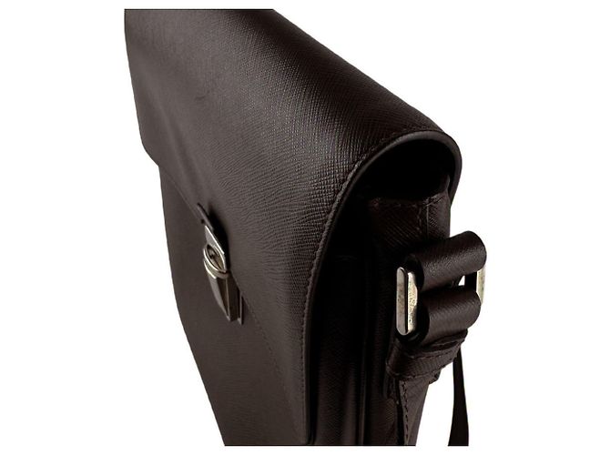 Borsa a tracolla in pelle marrone Prada - vista 6