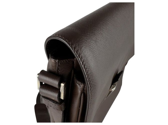 Borsa a tracolla in pelle marrone Prada - vista 7