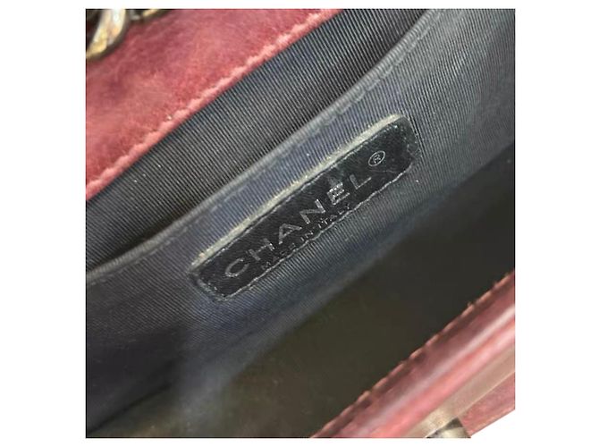 Chanel Borsa Boy Small Double Stitch Pelle di Vitello Bordò - vista 10