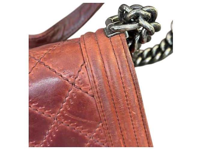Chanel Borsa Boy Small Double Stitch Pelle di Vitello Bordò - vista 11
