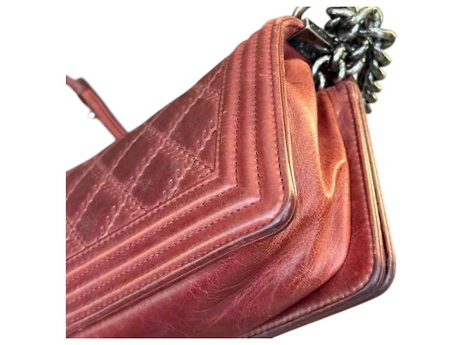 Chanel Borsa Boy Small Double Stitch Pelle di Vitello Bordò - vista 12
