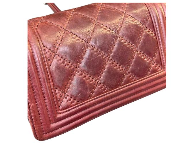 Chanel Borsa Boy Small Double Stitch Pelle di Vitello Bordò - vista 14