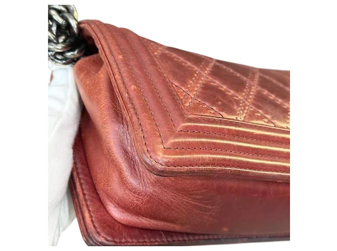Chanel Borsa Boy Small Double Stitch Pelle di Vitello Bordò - vista 15