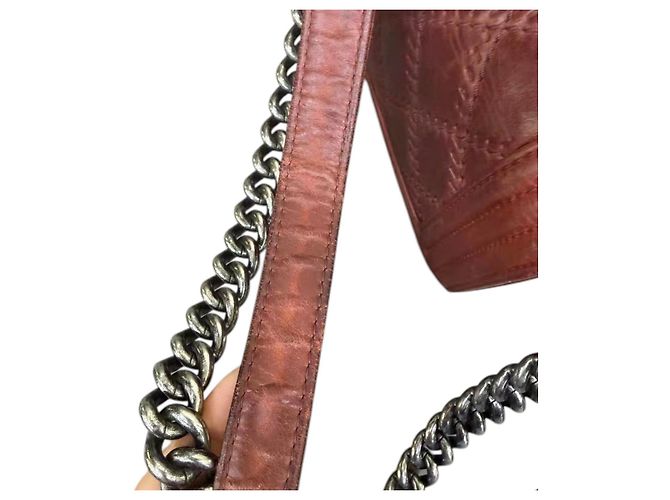 Chanel Borsa Boy Small Double Stitch Pelle di Vitello Bordò - vista 16