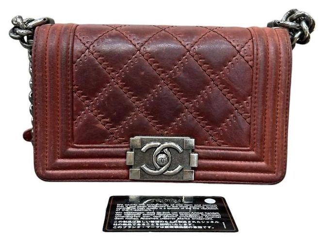 Chanel Borsa Boy Small Double Stitch Pelle di Vitello Bordò - vista 3