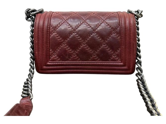 Chanel Borsa Boy Small Double Stitch Pelle di Vitello Bordò - vista 4