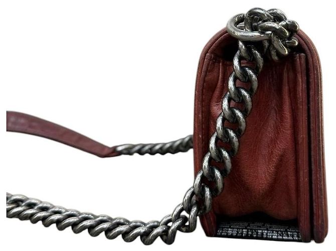 Chanel Borsa Boy Small Double Stitch Pelle di Vitello Bordò - vista 6