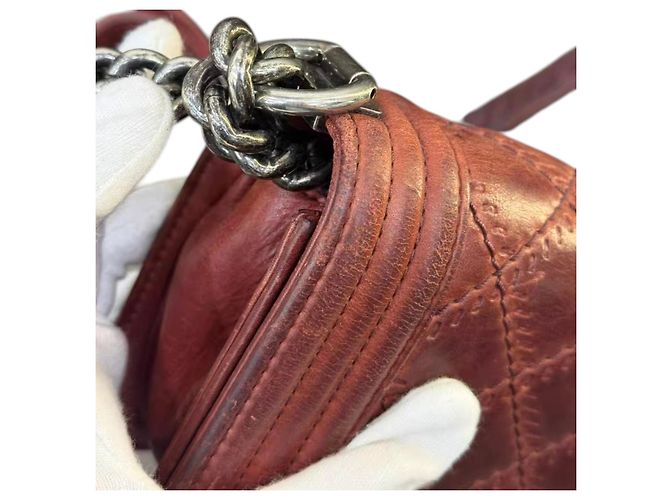 Chanel Borsa Boy Small Double Stitch Pelle di Vitello Bordò - vista 7