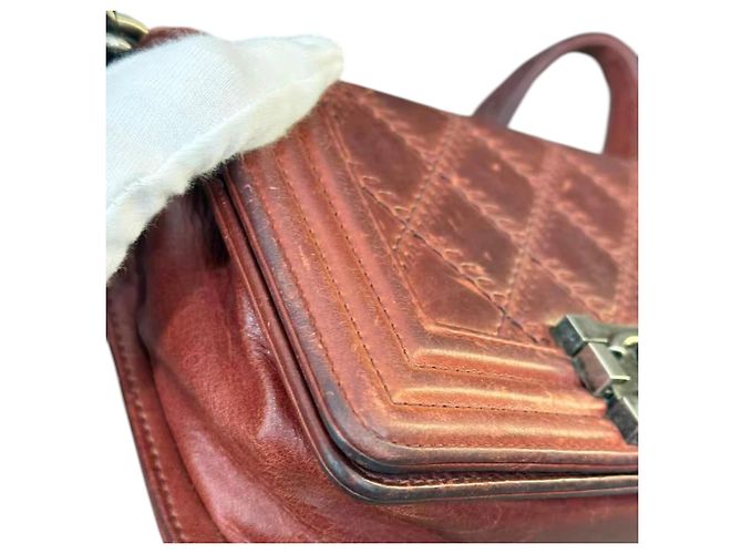 Chanel Borsa Boy Small Double Stitch Pelle di Vitello Bordò - vista 8