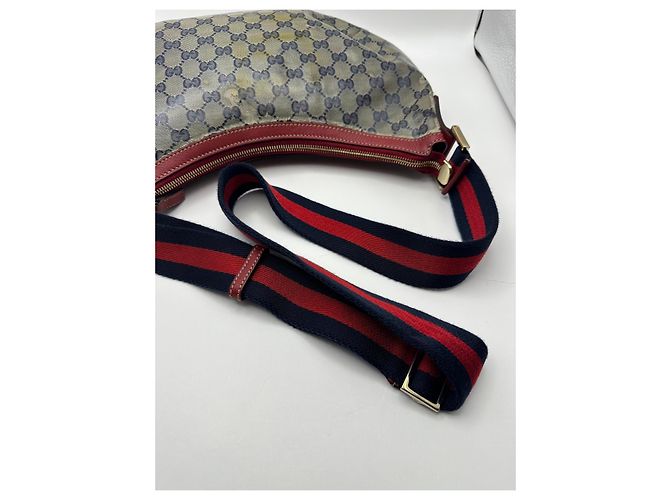 Gucci GG Canvas Hobo Schultertasche Rot Beige Dunkelblau - Ansicht 10