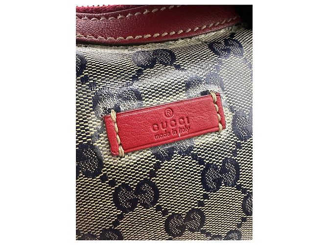 Gucci GG Canvas Hobo Schultertasche Rot Beige Dunkelblau - Ansicht 11