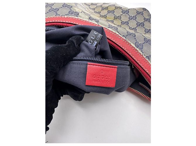 Gucci GG Canvas Hobo Schultertasche Rot Beige Dunkelblau - Ansicht 13