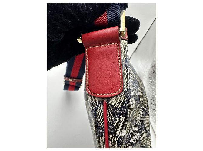 Gucci GG Canvas Hobo Schultertasche Rot Beige Dunkelblau - Ansicht 14