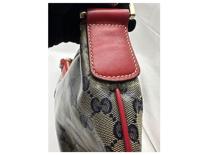 Gucci GG Canvas Hobo Schultertasche Rot Beige Dunkelblau - Ansicht 15