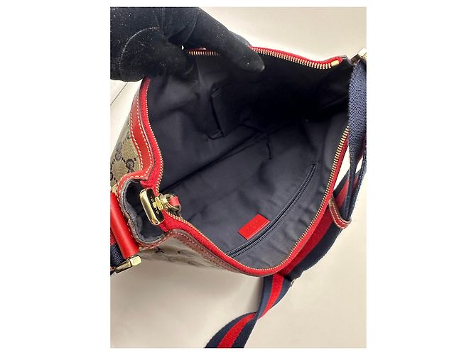 Gucci GG Canvas Hobo Schultertasche Rot Beige Dunkelblau - Ansicht 16