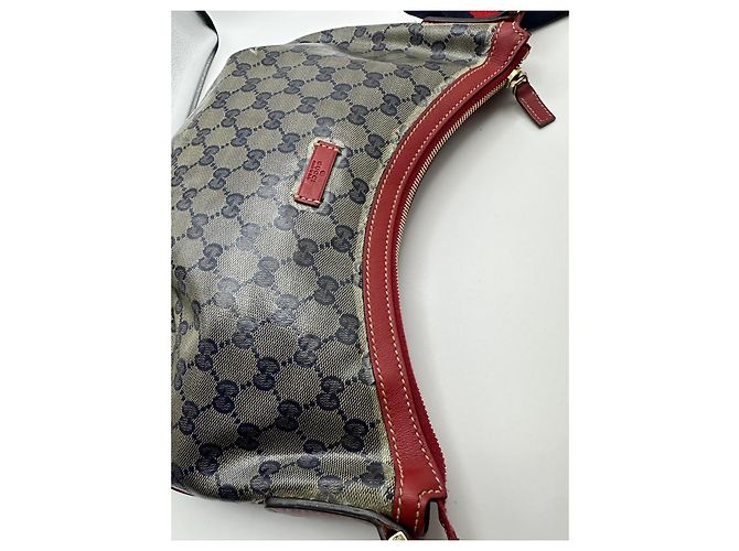 Gucci GG Canvas Hobo Schultertasche Rot Beige Dunkelblau - Ansicht 3