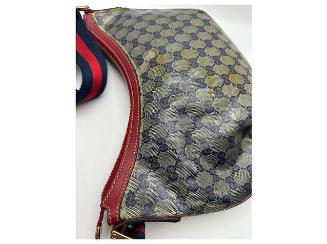 Gucci GG Canvas Hobo Schultertasche Rot Beige Dunkelblau - Ansicht 4