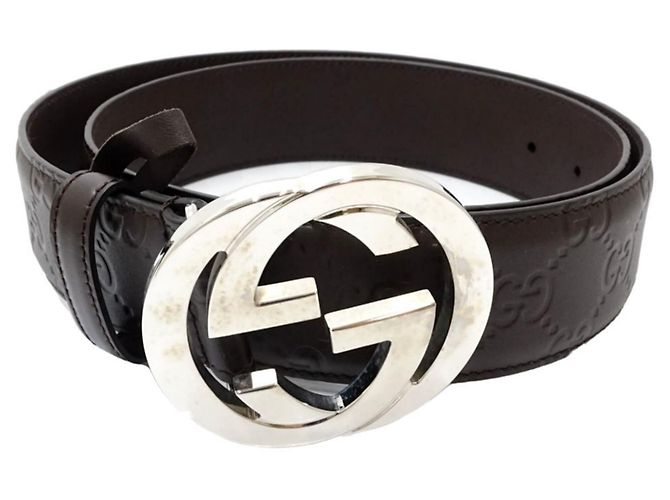 Cinturón de cuero con Interlocking G GUCCI Marrón oscuro - vista 2