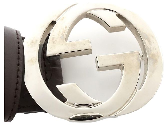 Cinturón de cuero con Interlocking G GUCCI Marrón oscuro - vista 3