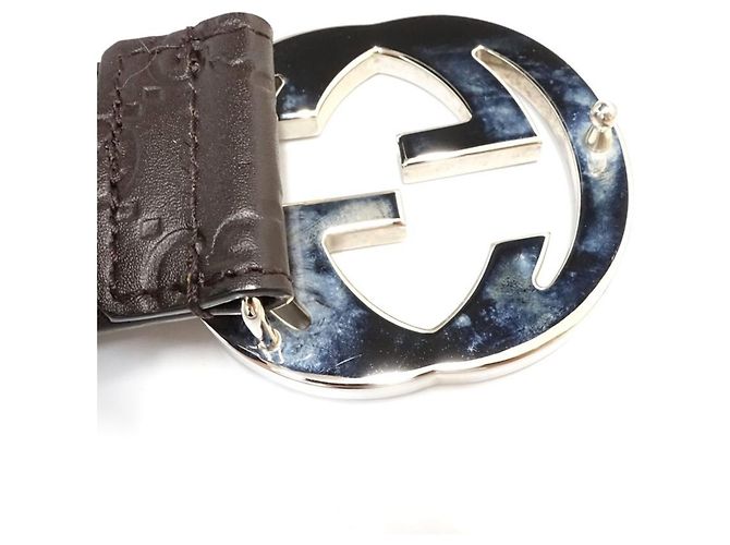 Cinturón de cuero con Interlocking G GUCCI Marrón oscuro - vista 4
