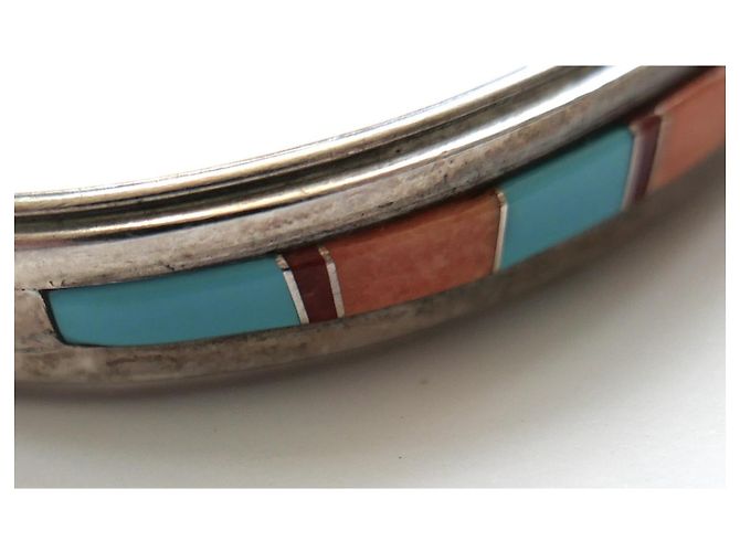 Autre Marque Bracciale Rigido Navajo Wilbert Muskett in Turchese e Corallo Argento - vista 2