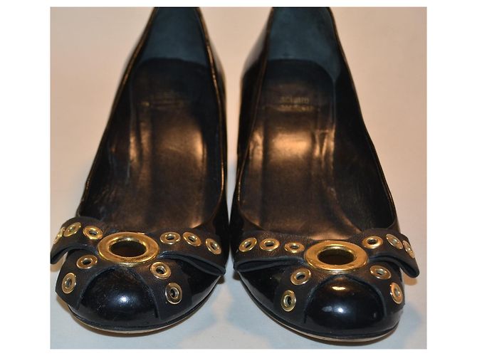 Moschino Décolleté in vernice nera con dettagli oro Nero - vista 2