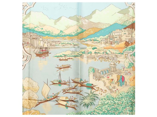 Hermès Hermes Carre 90 Le Fleuve Sacr Scarf Multicolore Beige - vista 2