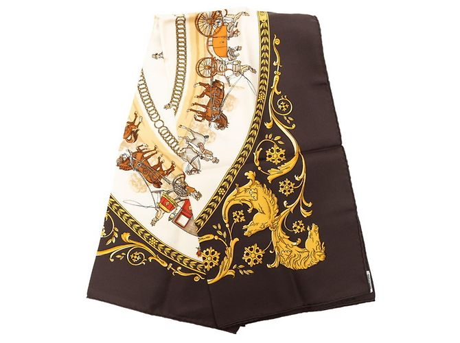 Hermès Sciarpa Hermes Carre 90 LA PROMENADE DE LONGCHAMPS Marrone Multicolore - vista 2