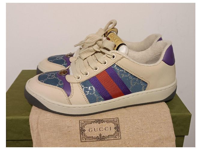 Sneakers Gucci in pelle e tessuto monogramma GG Rosso Blu Multicolore Beige Porpora - vista 2