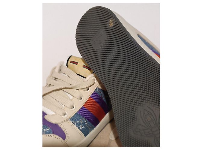 Sneakers Gucci in pelle e tessuto monogramma GG Rosso Blu Multicolore Beige Porpora - vista 3