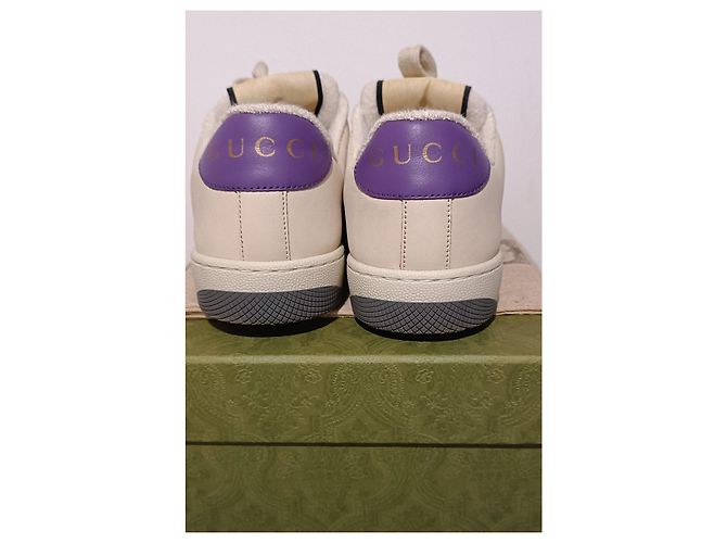 Sneakers Gucci in pelle e tessuto monogramma GG Rosso Blu Multicolore Beige Porpora - vista 4