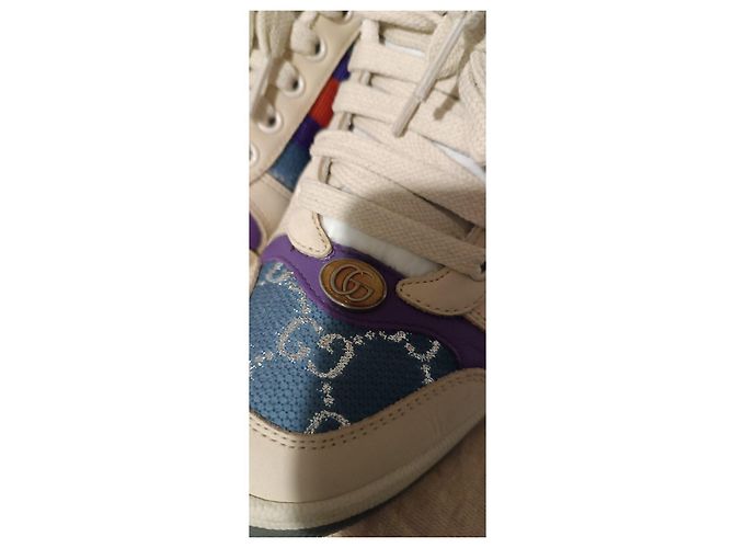 Sneakers Gucci in pelle e tessuto monogramma GG Rosso Blu Multicolore Beige Porpora - vista 5